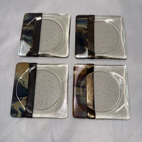 Fused Art Glass Square 4" Coasters (Set of 4) - Picture 1 of 6